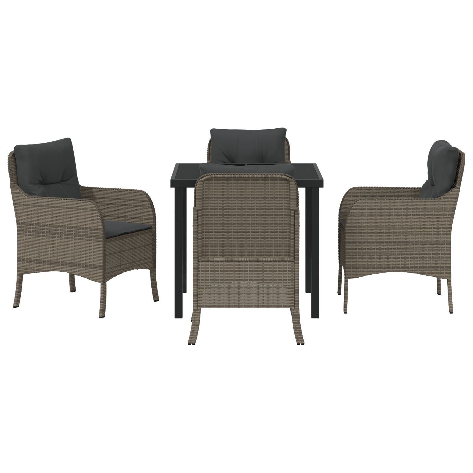 5-Delige Tuin Eetset Met Kussens Grijs Poly Rattan
