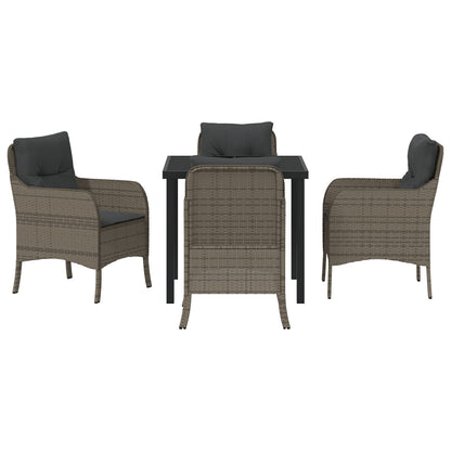 5-Delige Tuin Eetset Met Kussens Grijs Poly Rattan