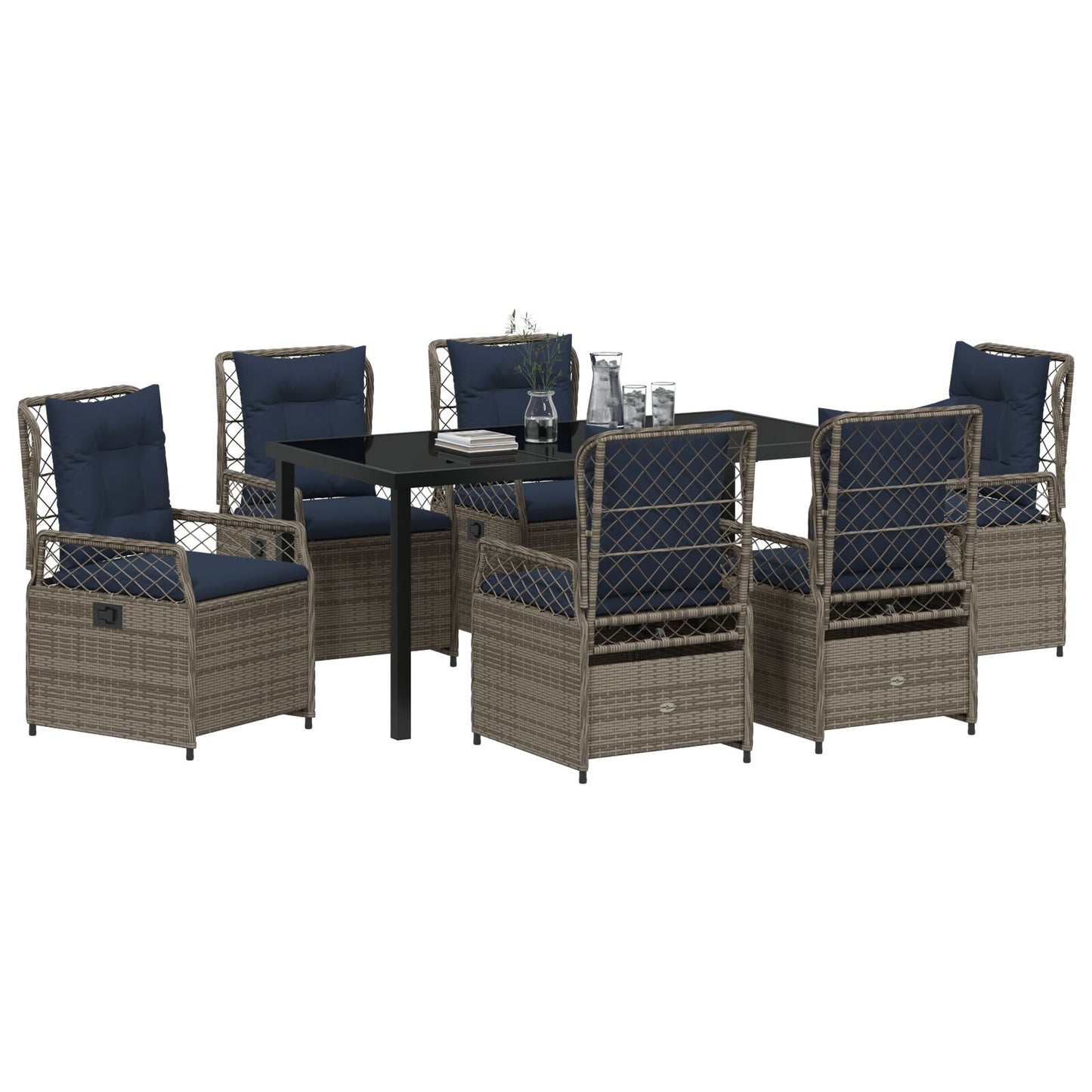 7-Delig Tuin Eetset Grijs Poly Rattan