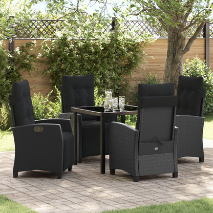 5-Delige Tuin Eetset Zwart Poly Rattan