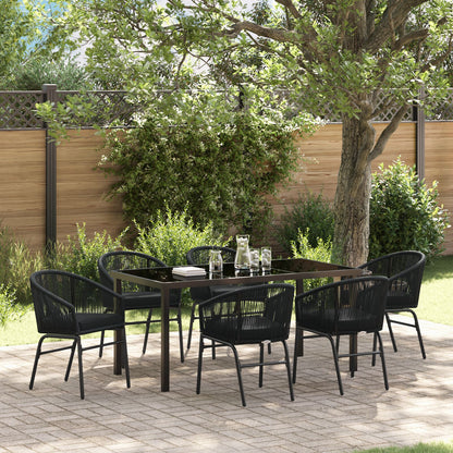 7-Delige Tuindining Set Zwart Poly Rattan