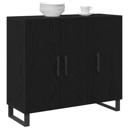 Sideboard Met 3 Deuren Zwart Eiken 90X34X80 Cm Geengineerd Hout