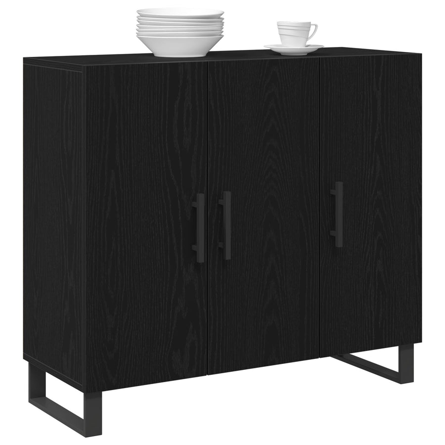 Sideboard Met 3 Deuren Zwart Eiken 90X34X80 Cm Geengineerd Hout