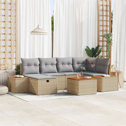 7-Delige Tuin Sofa Set Met Kussens Beige Poly Rattan