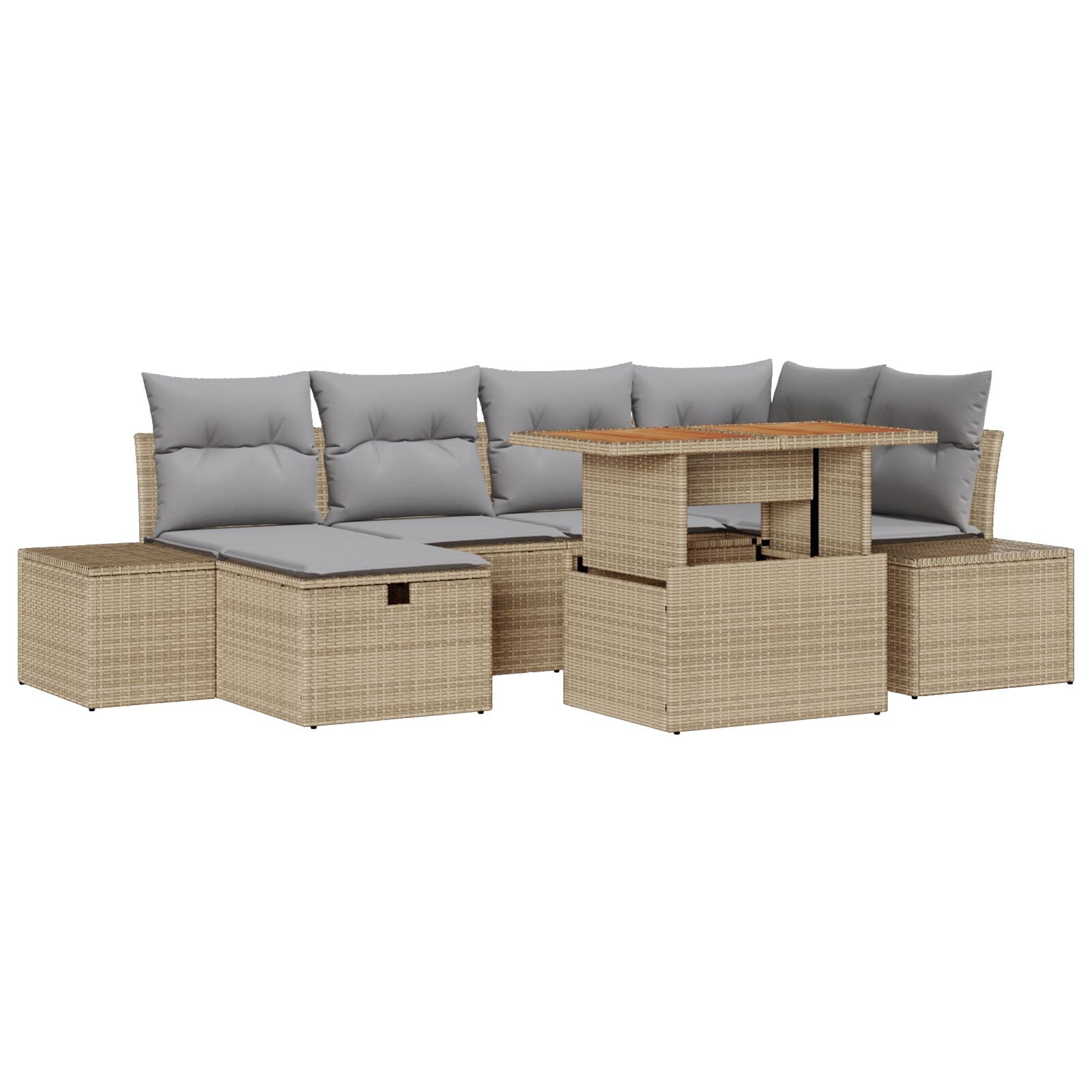 7-Delige Tuin Sofa Set Met Kussens Beige Poly Rattan
