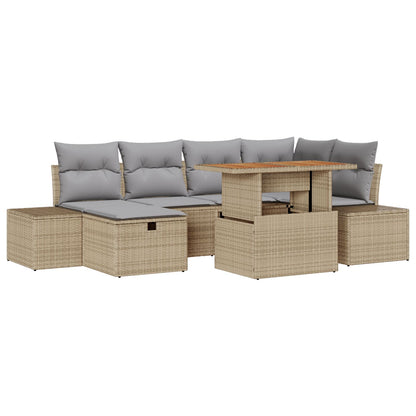 7-Delige Tuin Sofa Set Met Kussens Beige Poly Rattan
