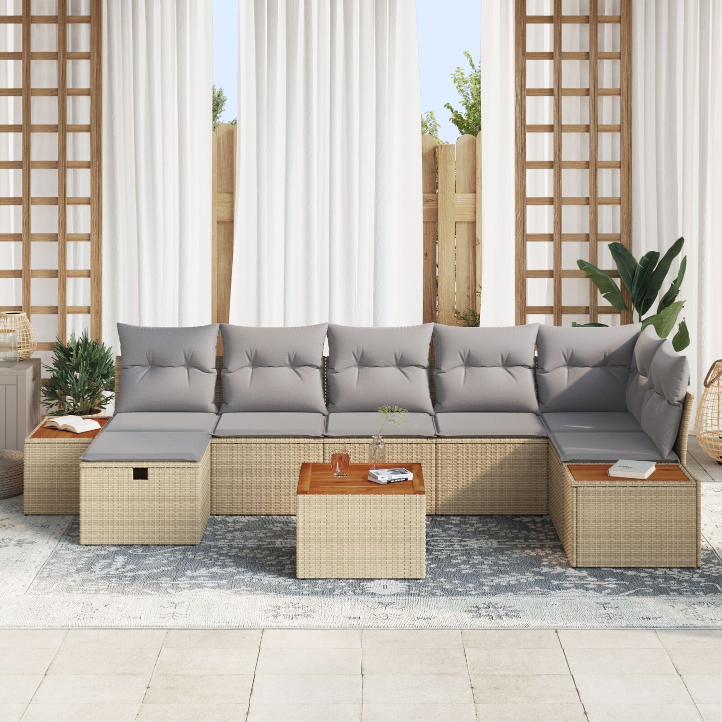 8-Delige Tuin Sofa Set Met Kussens Beige Poly Rattan