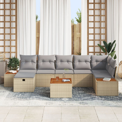 8-Delige Tuin Sofa Set Met Kussens Beige Poly Rattan