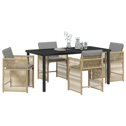 5-Delige Tuin Eetset Met Kussens Beige Poly Rattan