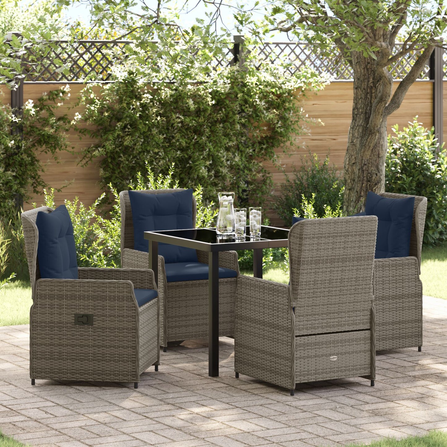5-Delige Tuin Eetset Grijze Poly Rattan