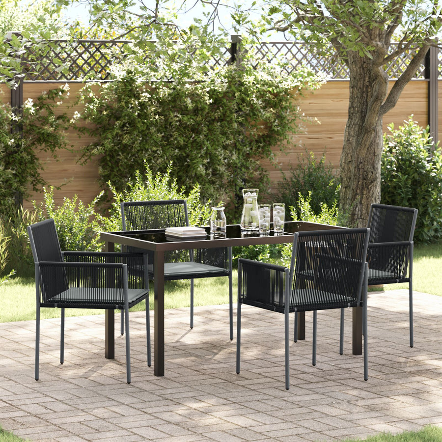 5-Delige Tuin Eetset Met Kussens Zwart Poly Rattan