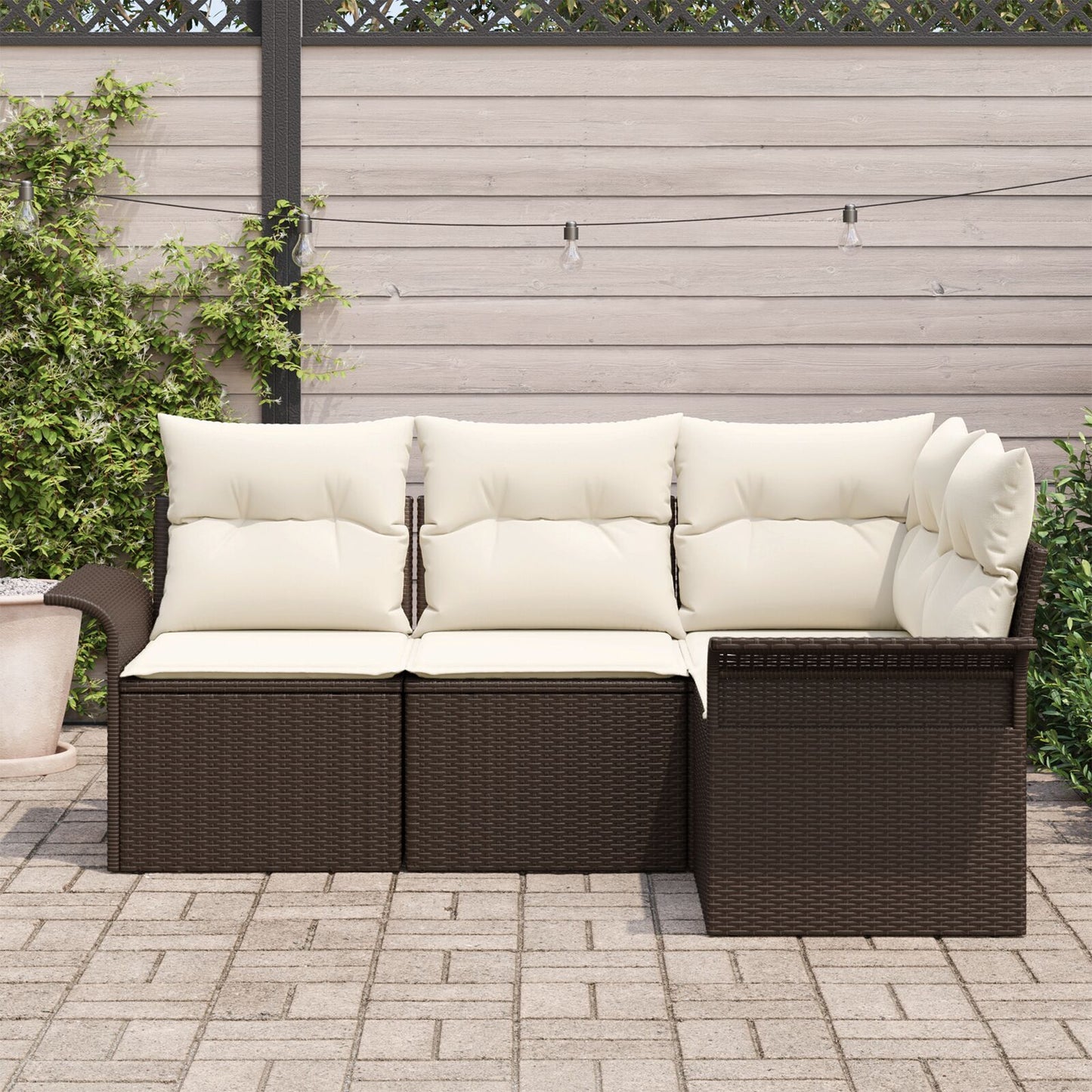 4-Delige Tuin Sofa Set Met Kussens Bruin Poly Rattan