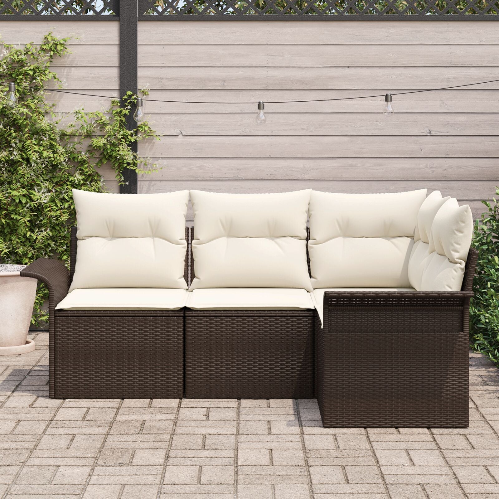 4-Delige Tuin Sofa Set Met Kussens Bruin Poly Rattan