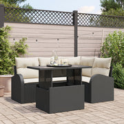 Loungeset 4 personen poly rotan zwart