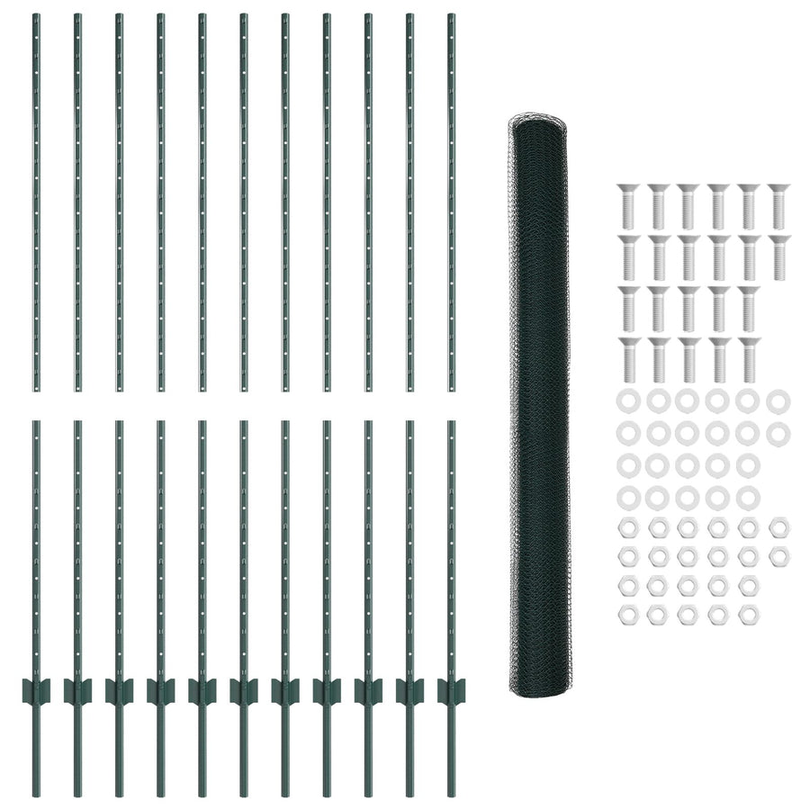 Hekpalen 11 Stuks U-Kanaal Groen 160 Cm Staal,  Hexagonaal Hek Groen 1,6X25 M Staal