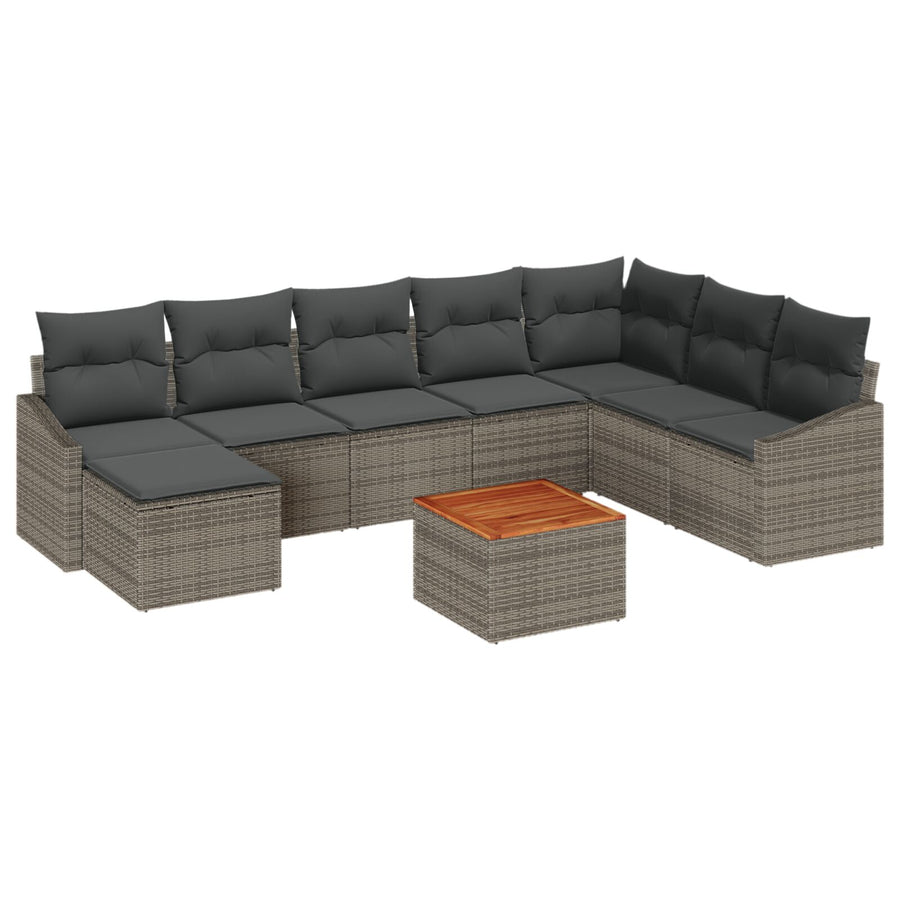 9-Delige Tuinbankset Met Kussens Grijs Poly Rattan Acacia