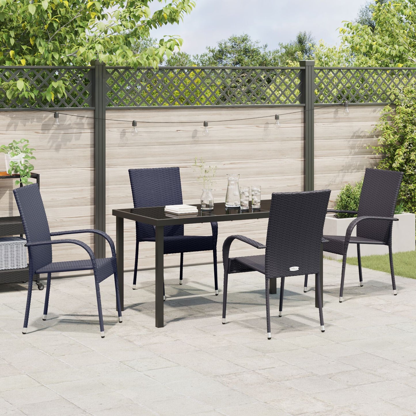 5-Delige Tuinset Zwart Poly Rattan
