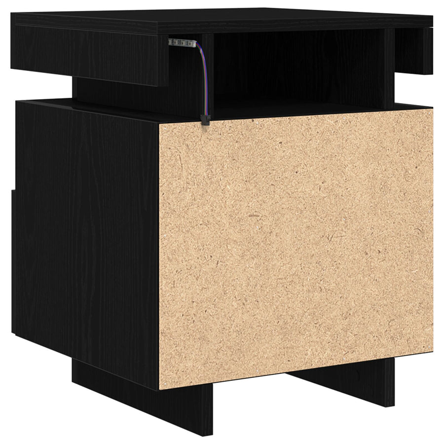 Nachtkastje Met Led-Verlichting 2 Stuks Zwart Eiken 40X39X48,5 Cm