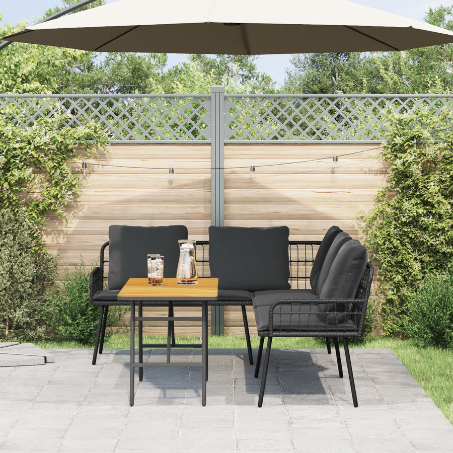 2-Delige Tuinbank Set Met Kussens Poly Rattan Zwart Bank + tafel