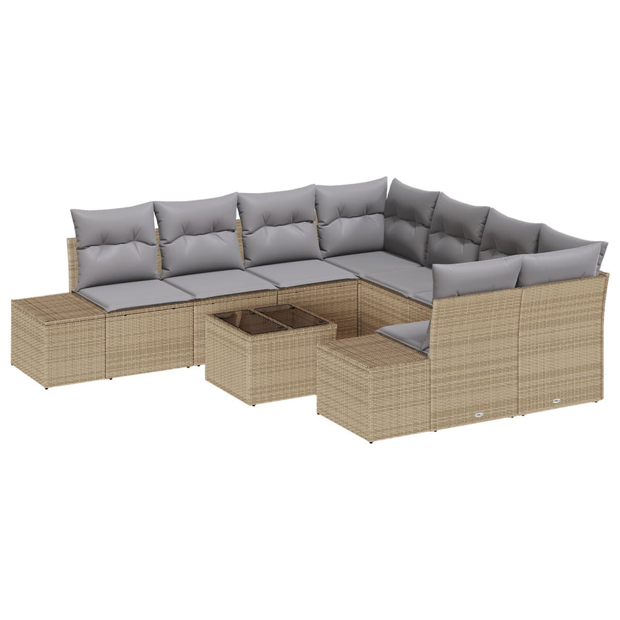 9 Persoons Tuin Sofa Set Met Kussens Beige Poly Rattan