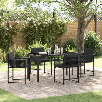 5-Delige Tuinset Met Kussens Zwart Poly Rattan