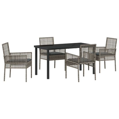 5-Delige Tuin Eet Set Met Kussens Grijs Poly Rattan