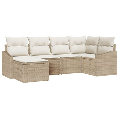 6-Delige Tuin Eetset Met Kussens Beige Poly Rattan