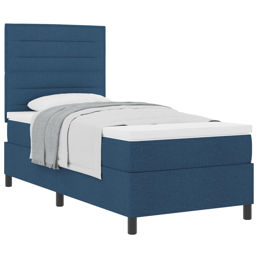 Boxspring Bed Met Matras Stof Blauw 90 x 200 cm Lijnen ontwerp