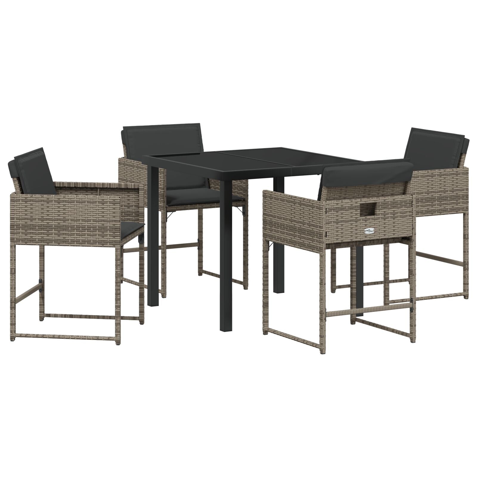 5-Delige Tuin Eettafel Set Met Kussens Grijze Poly Rattan