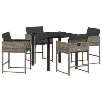 5-Delige Tuin Eettafel Set Met Kussens Grijze Poly Rattan