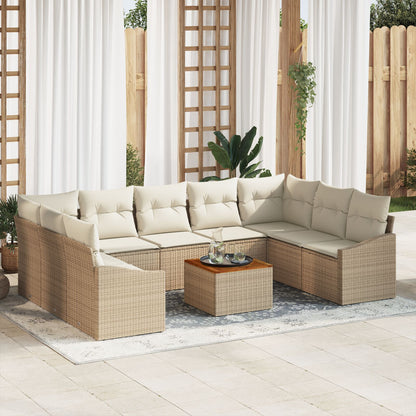 10-Delig Tuinsofa Set Met Kussens Beige Poly Rattan Acacia