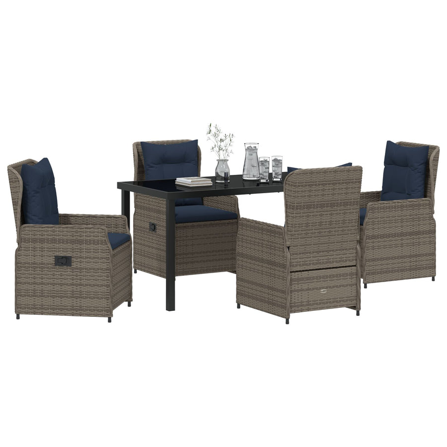 5-Delige Tuin Eetset Grijze Poly Rattan