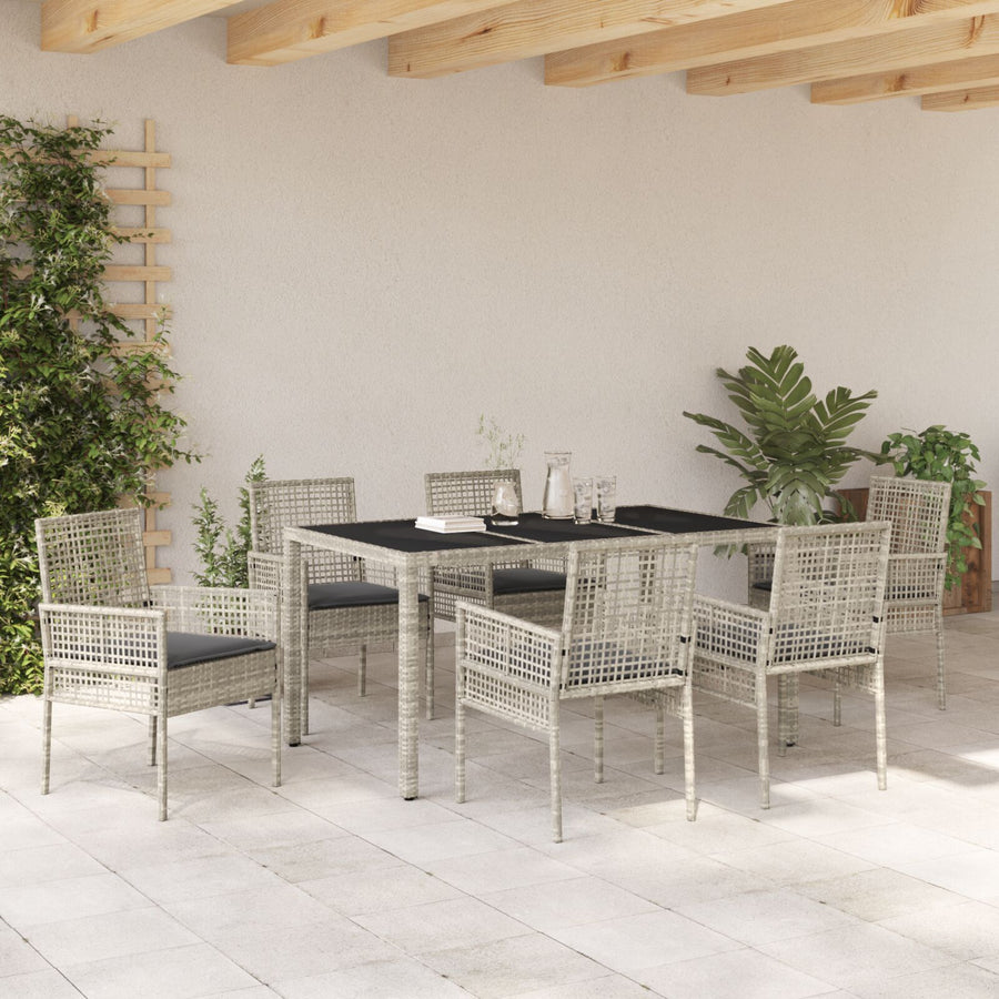 7-Delige Tuin Eetset Met Kussens Lichtgrijs Poly Rattan