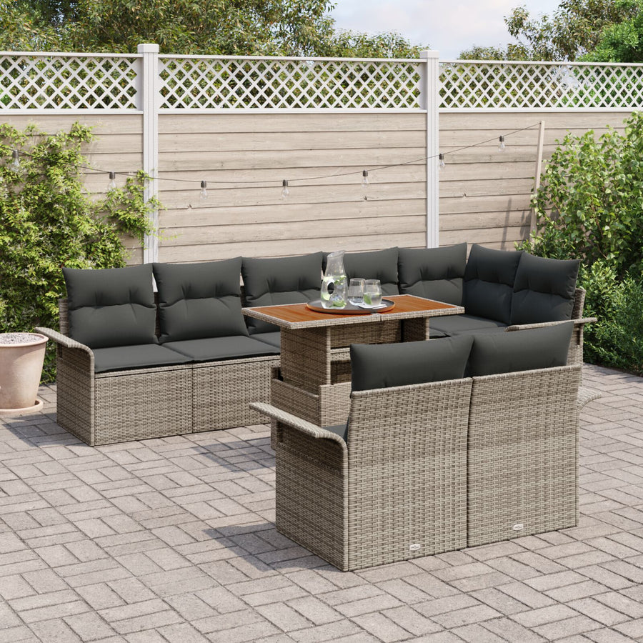 Tuin Sofa Set Set Van 9 Grijs Poly Rattan Tuintafels