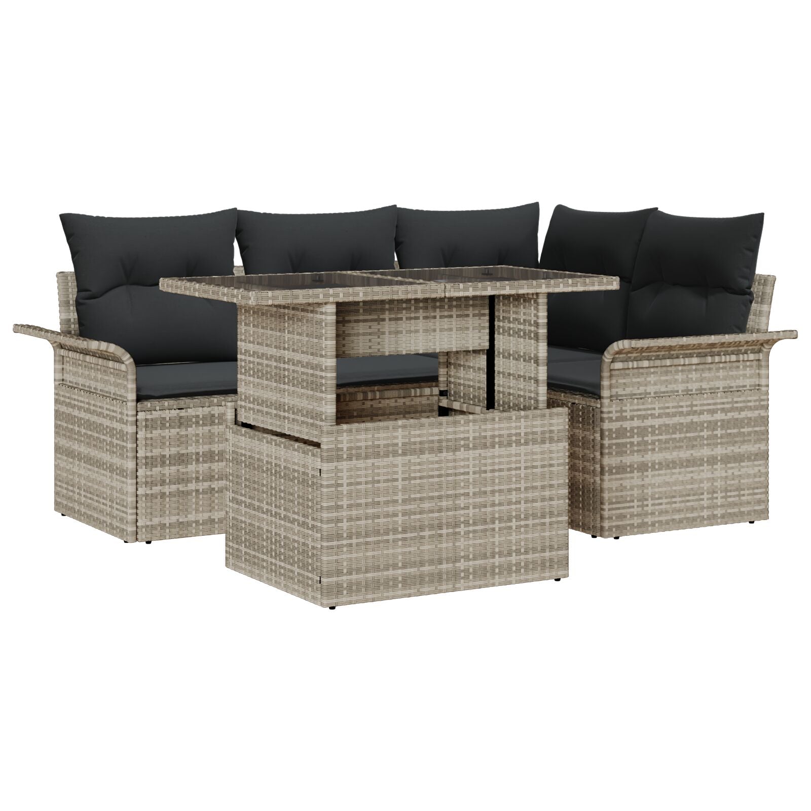 5-Delige Tuin Sofaset Met Kussens Lichtgrijs Poly Rattan