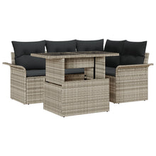 5-Delige Tuin Sofaset Met Kussens Lichtgrijs Poly Rattan