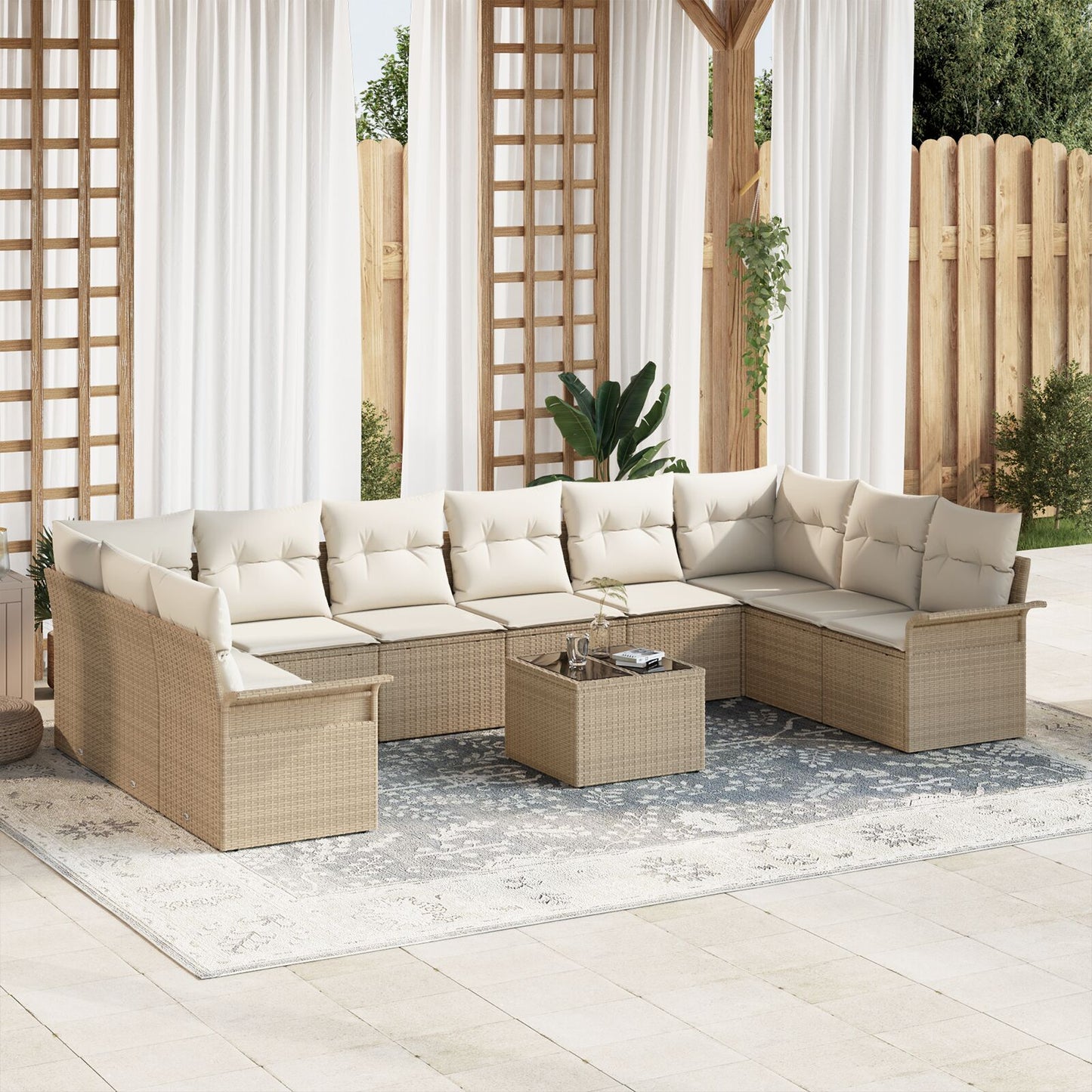 11-Delige Tuin Sofa Set Met Kussens Bruin Poly Rattan