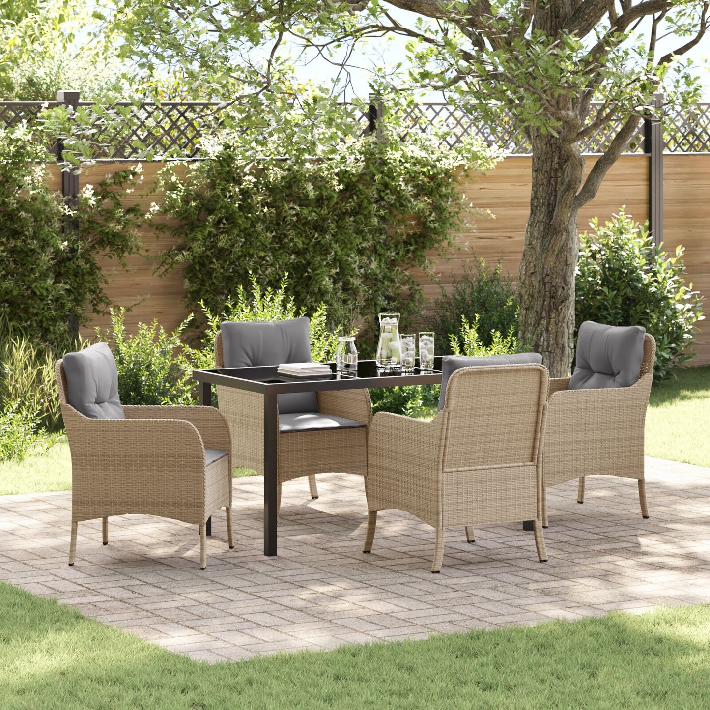 5-Delige Tuin Eetset Met Kussens Beige Poly Rattan