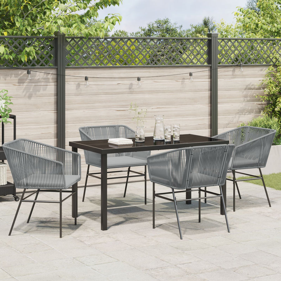 5-Delige Tuinset Met Kussens Grijs Poly Rattan