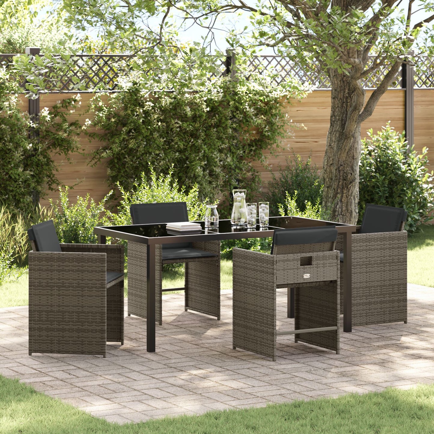 5-Delige Tuin Eettafelset Met Kussens Grijs Poly Rattan