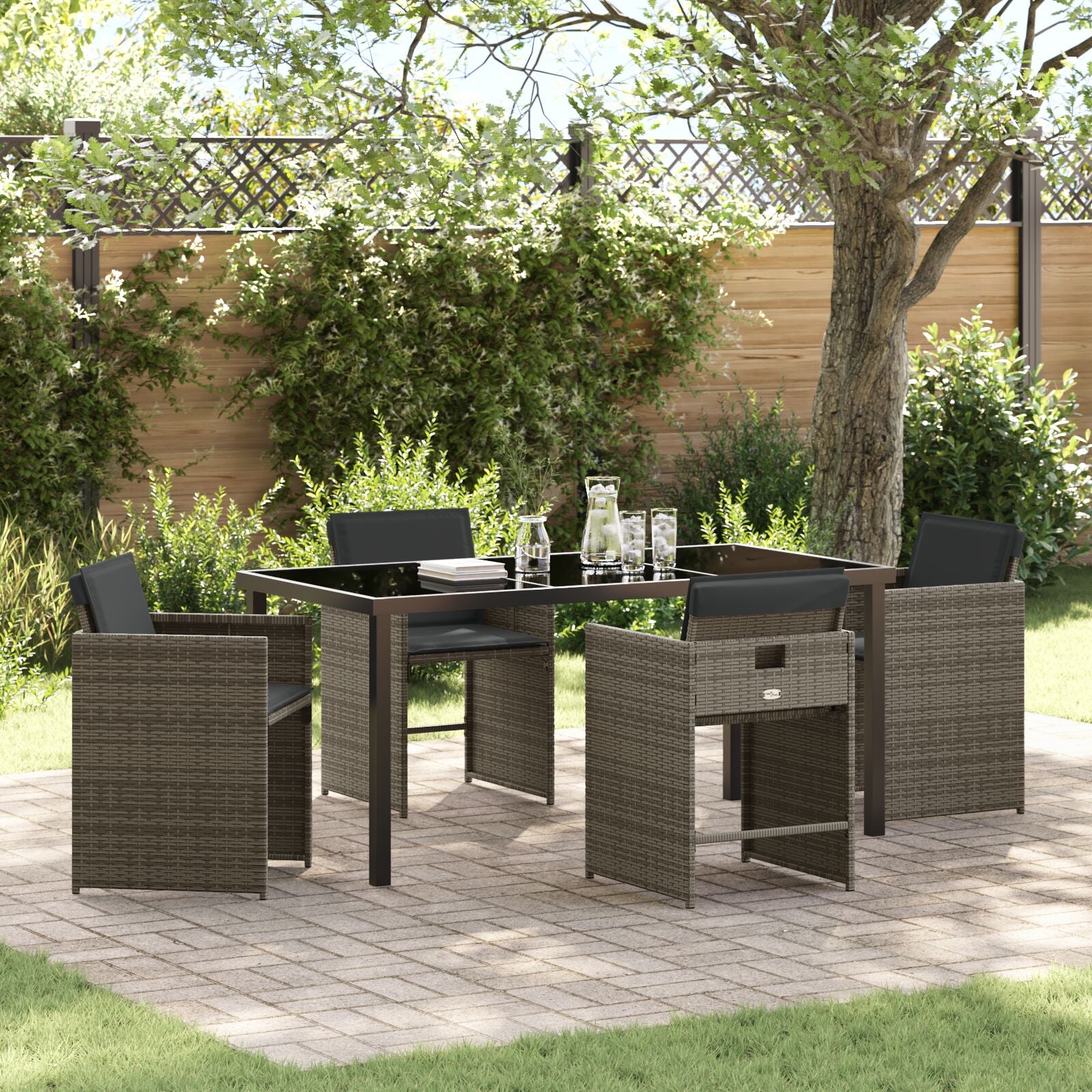 5-Delige Tuin Eettafelset Met Kussens Grijs Poly Rattan