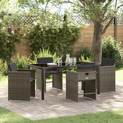 5-Delige Tuin Eettafelset Met Kussens Grijs Poly Rattan