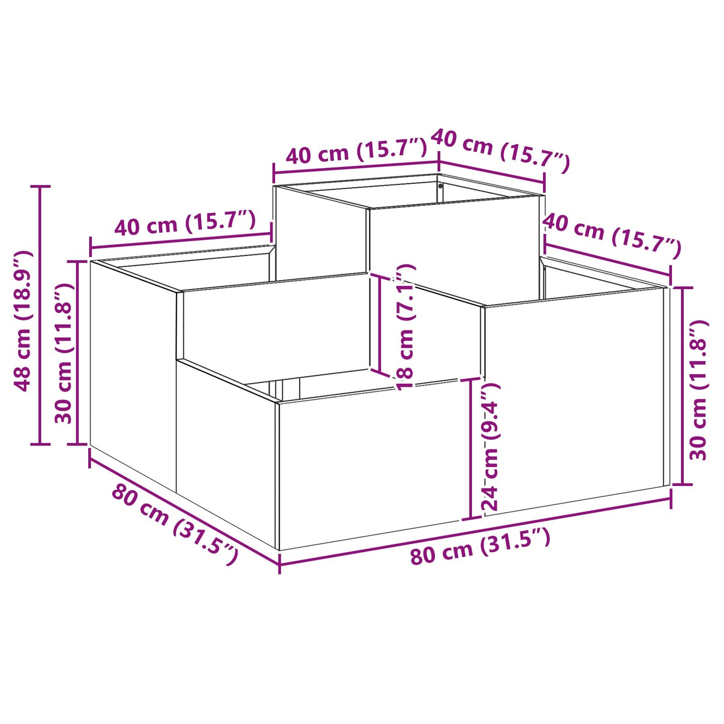 Tuinplantcontainer Roestvrijstaal 80 x 80 x 48 cm