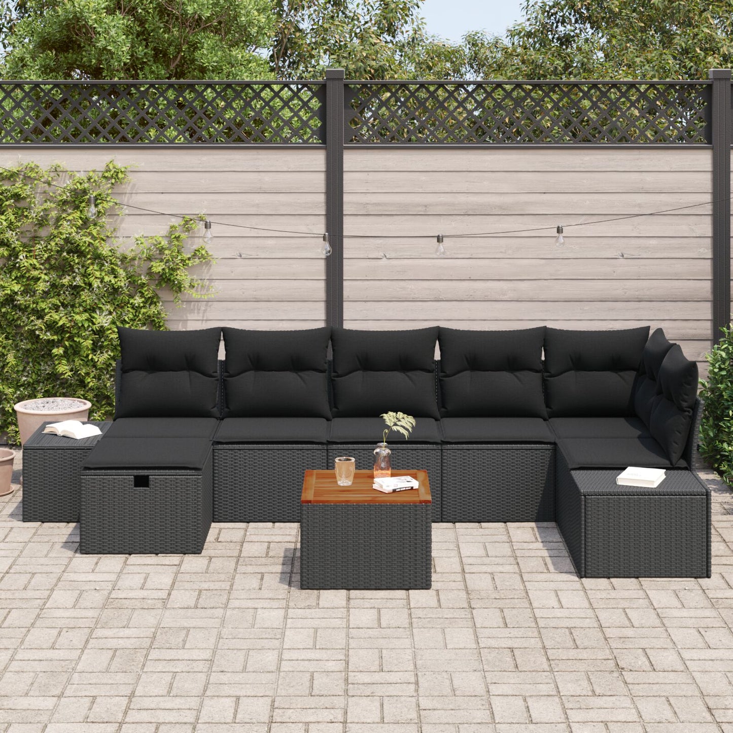 Tuin Sofa Set 8 Stukken Zwart, Bruin Rattan, Hout Tuin Sofa Set Wit