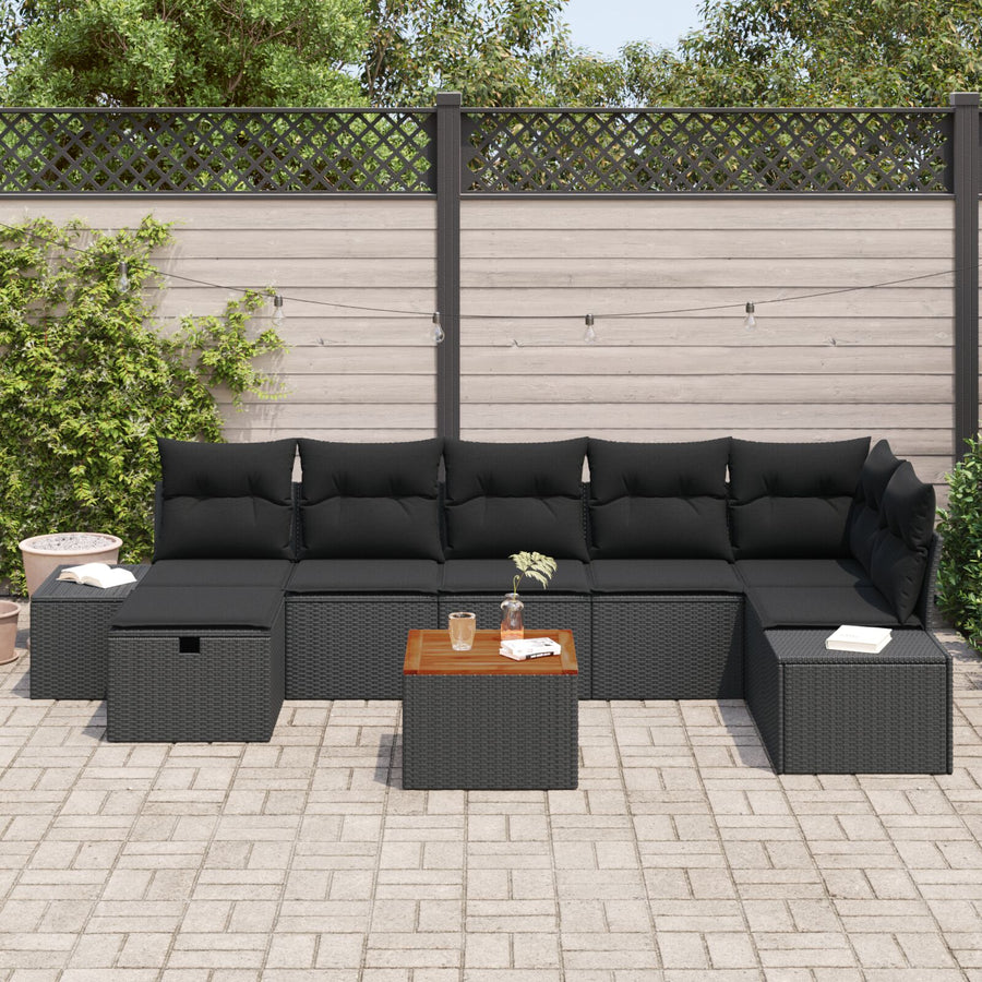 Tuin Sofa Set 8 Stukken Zwart, Bruin Rattan, Hout Tuin Sofa Set Wit