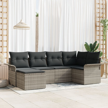 6-Delige Tuin Sofa Set Met Kussens Lichtgrijs Poly Riet