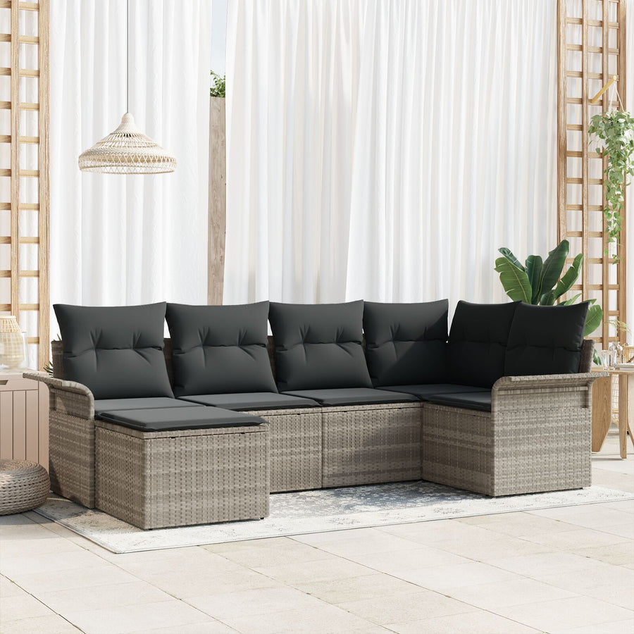 6-Delige Tuin Sofa Set Met Kussens Lichtgrijs Poly Riet
