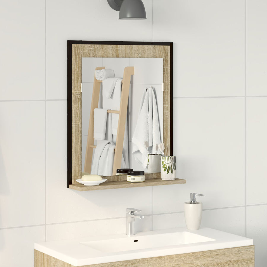 Badkamer Spiegel Met Plank Sonoma Eik 50X12X60 Cm Geengineerd Hout Zwart Eiken