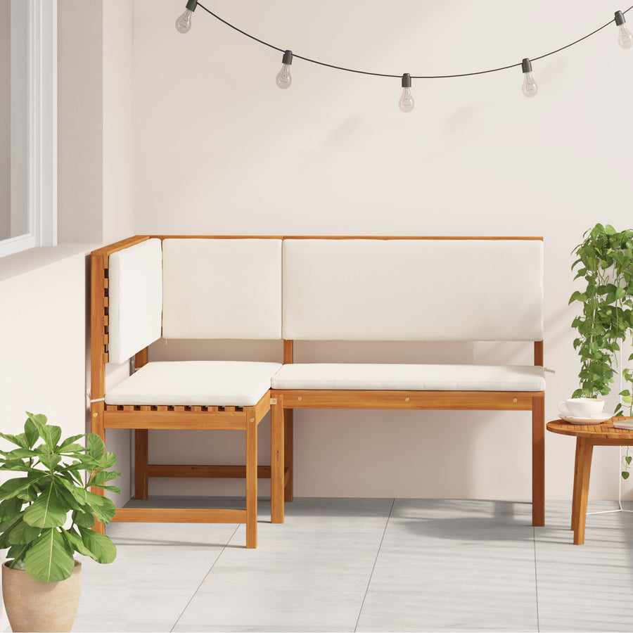 Tuhoekkussenbank Met Kussens 140X100X91 Cm Massief Acaciahout Crème wit L-vormige bank