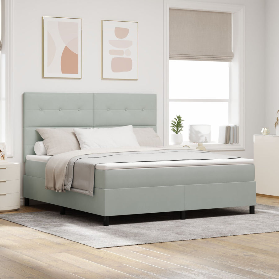 Boxspring Bed Met Matras Lichtgrijs Super King Velvet Blauw
